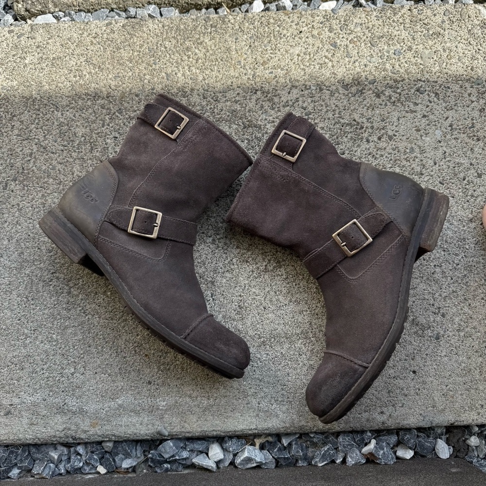 UGG Boots Lancing Dune Brown Leather Cap Toe zippers Ankle 10057614 Mens Sz 11.5